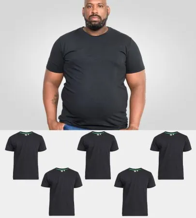 D555 Big & Tall 5 PACK Combed Cotton Crew Neck T-Shirt — BLACK